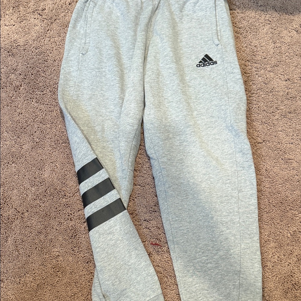 Adidas Kids Light Gray Sweatpants with Black Stripes
